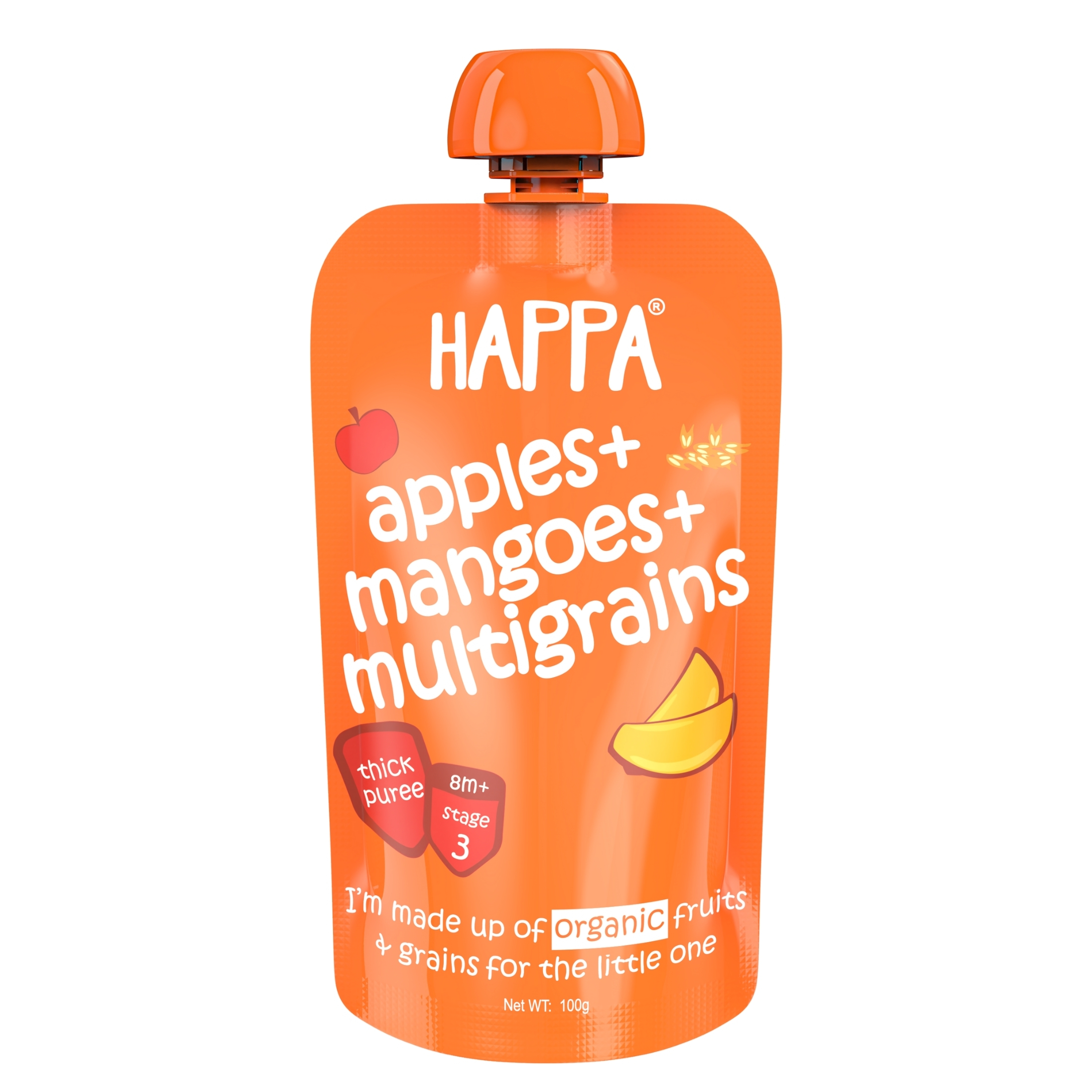 Happa Organic Fruit Puree Stage 3 Apples + Mangoes + Multigrain