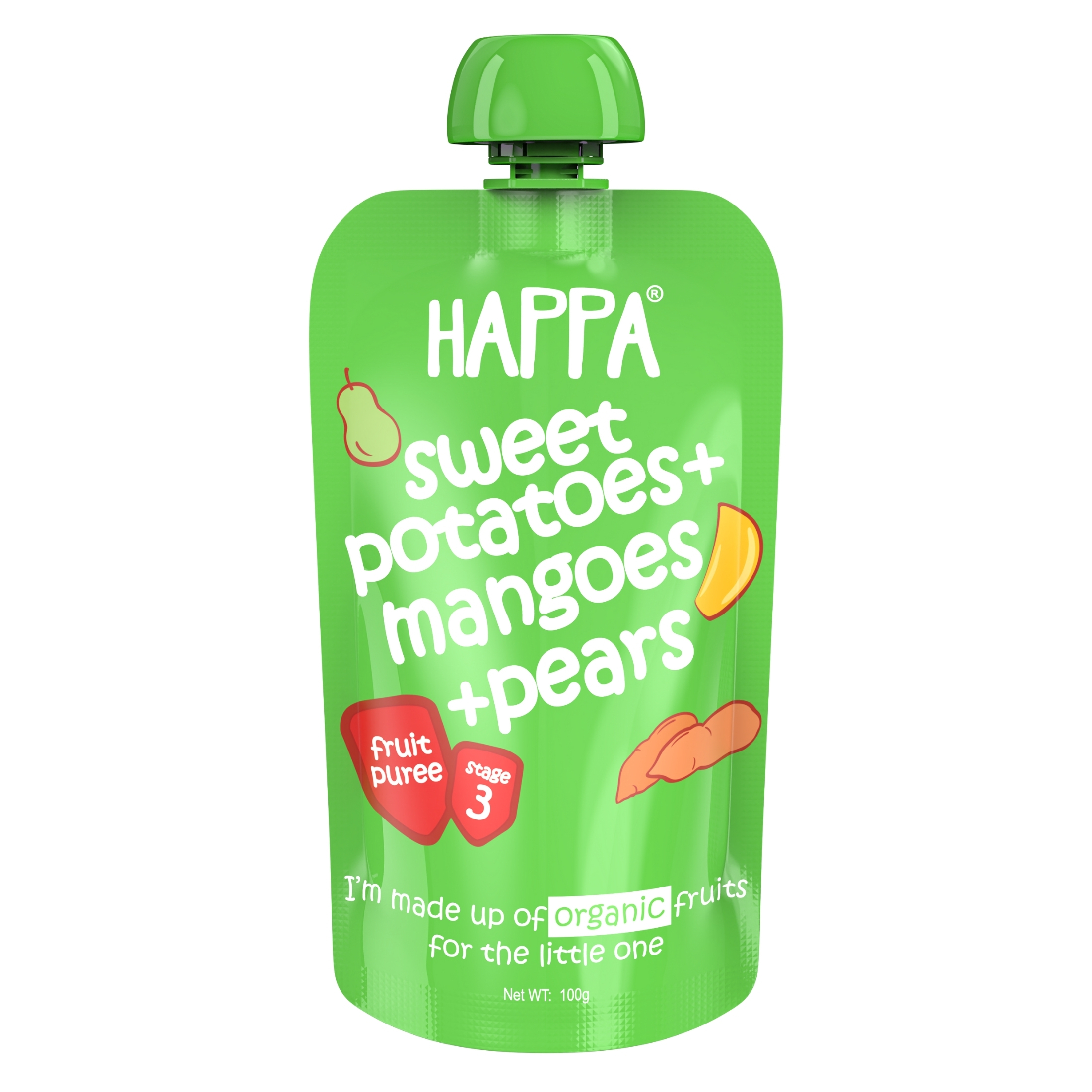 Happa Organic Fruit Puree  Sweet Potatoes+Mangoes+Pears