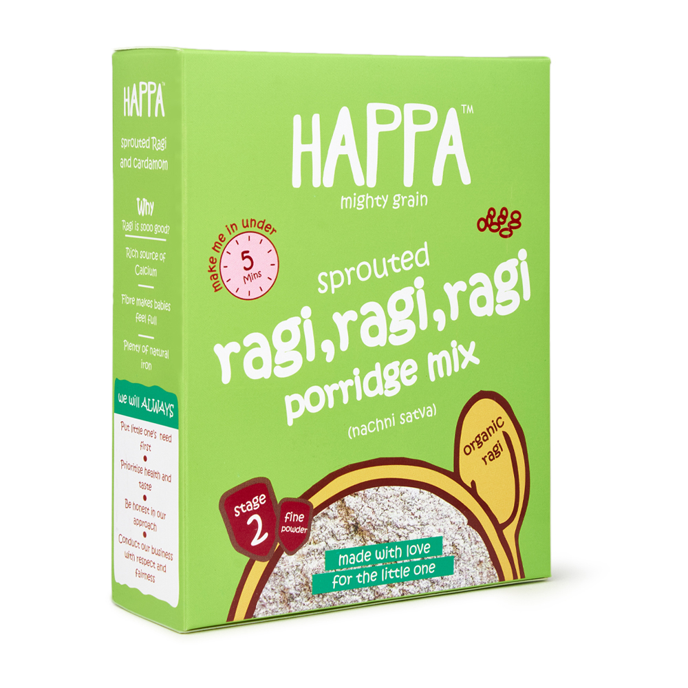 Happa Organic Sprouted Ragi and Cardamom Porridge, Stage 2, 6 Months