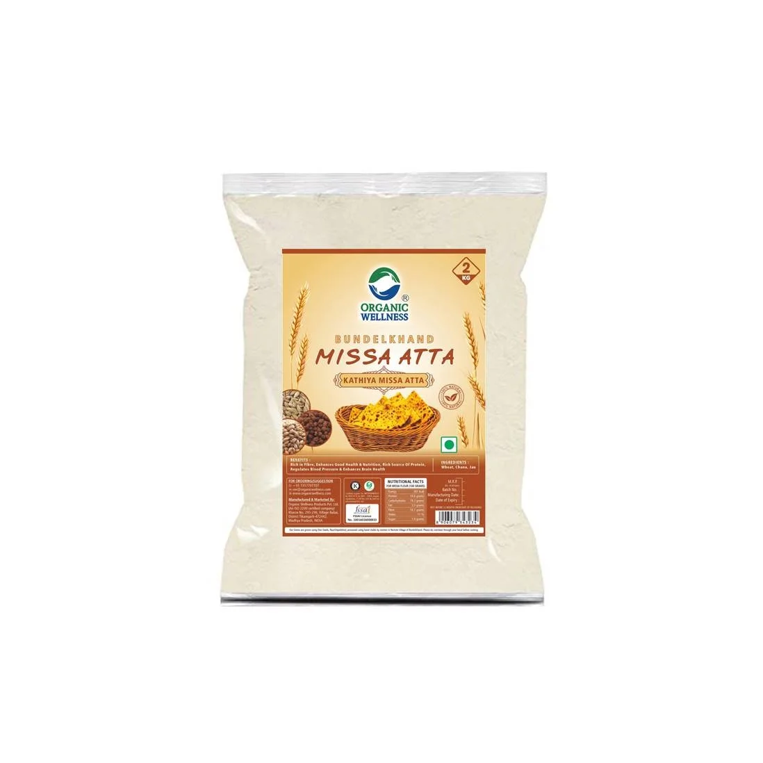 Organic Wellness Bundelkhand 2 kg Missa Atta II Missi Flour II High Protein | High Fiber | Low Gluten, & Diabetic Friendly | Chakki Atta